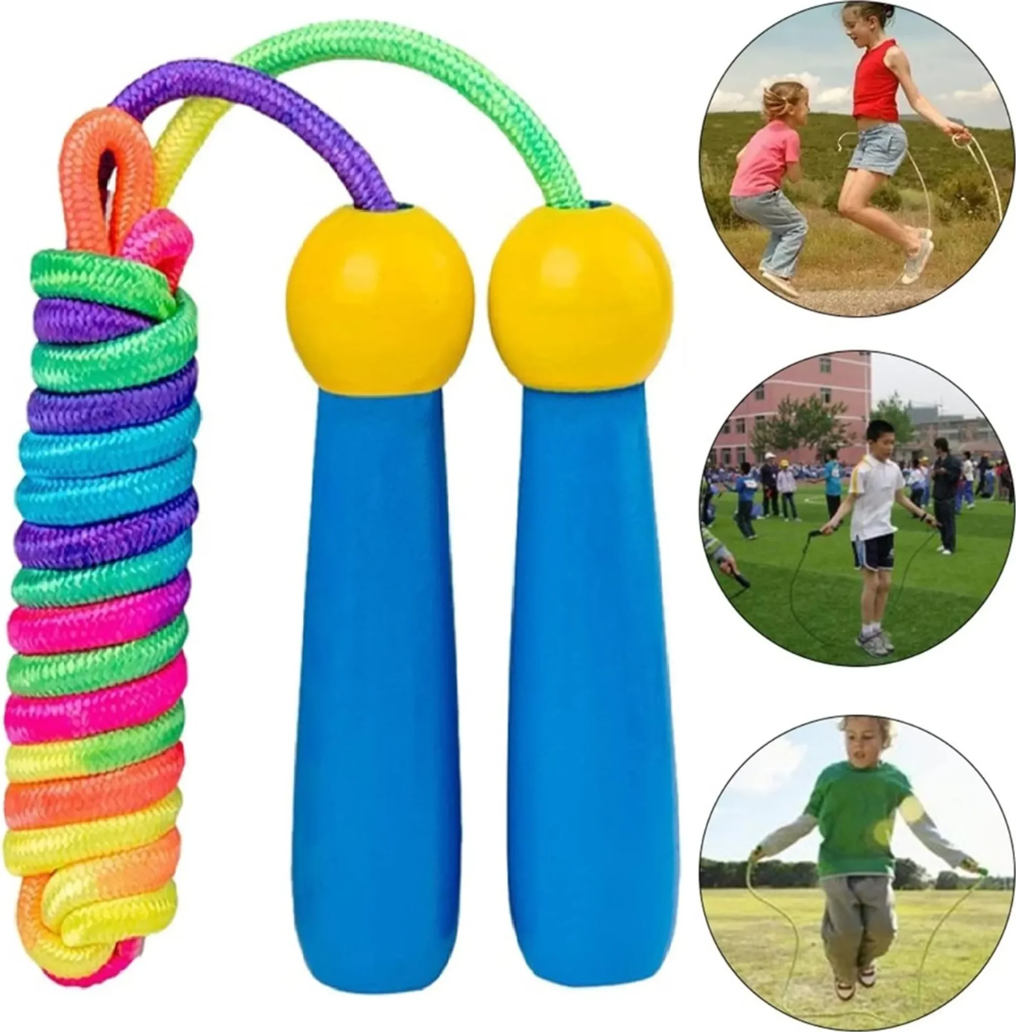 Kinder-Springseil 250 cm mit Holzgriffen - Verstellbar, Blau